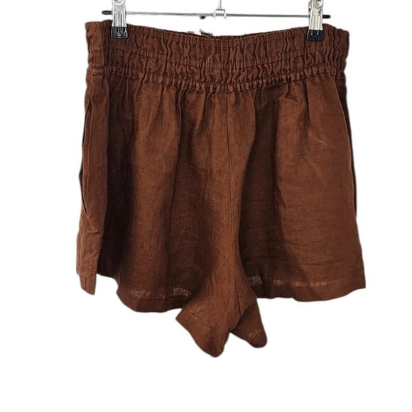 Anthropologie The Somerset Shorts, 100% Linen, Brown, Smocked Waist, Size M, NWT - Picture 2 of 9